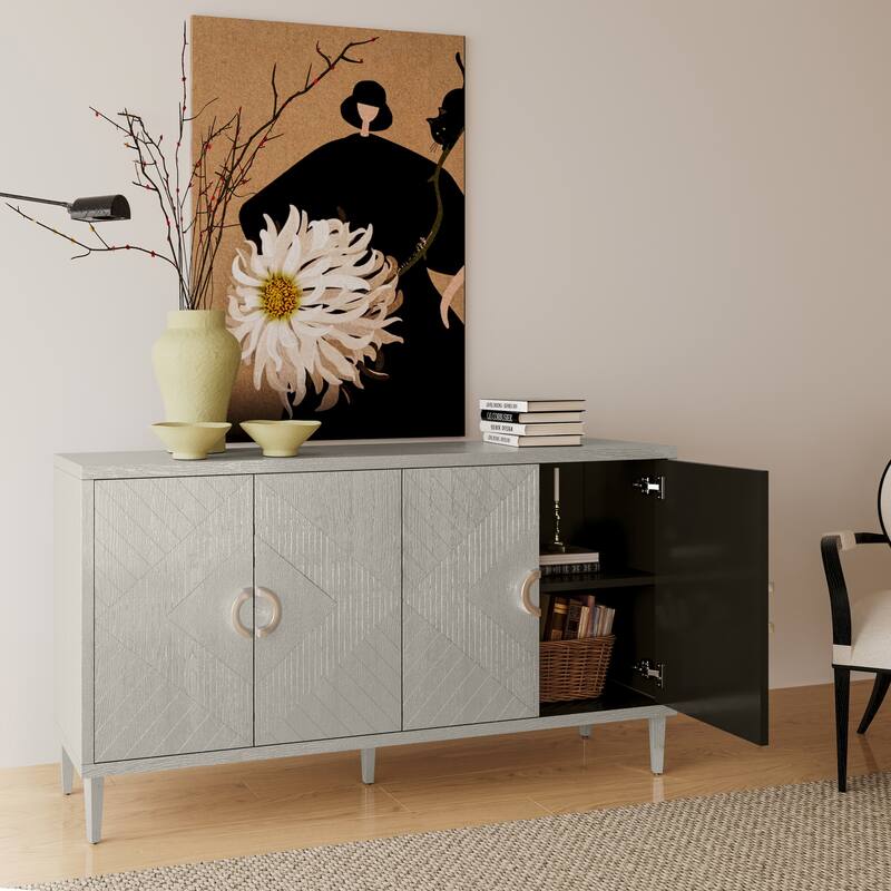 Unique Stylish 4-Door Storage Cabinet with Pine Legs Sideboard Buffets