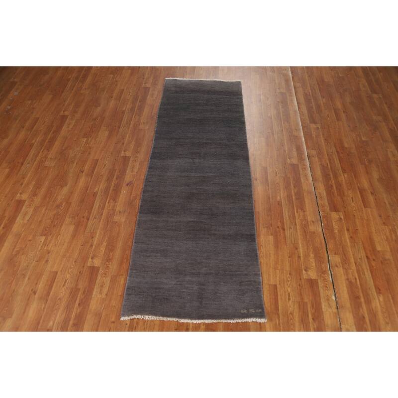 Blue & Grey Gabbeh Oriental Runner Rug Handmade Wool Carpet - 2'8"x 8'0"