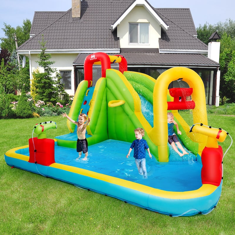 Gymax Outdoor Inflatable Splash Water Bounce House Jump Slide w/ 550W