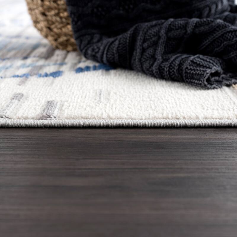 Abani Dune Contemporary Chevron Blue and Grey Indoor Area Rug