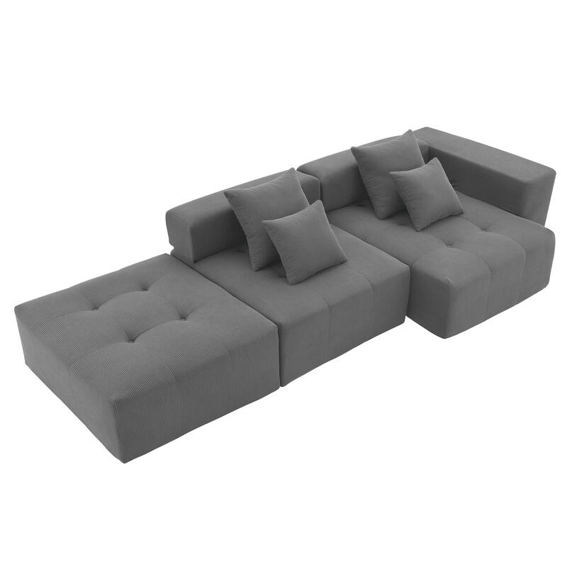 L Shaped Modular Sectional Sofa, Convertible Corduroy Floor Couch Set