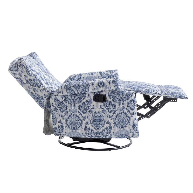 Patterned Linen Swivel Manual Push-Back Recliner Chair