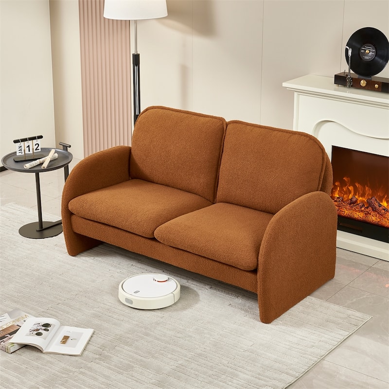 59" Sherpa Fabric Upholstered Sofa Small Couch for Living Room