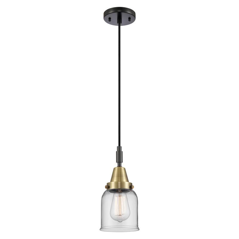 Innovations Lighting Downtown Urban - Caden Bell - 1 Light 5" Cord Hung Mini Pendant - Clear Shade/Black Antique Brass