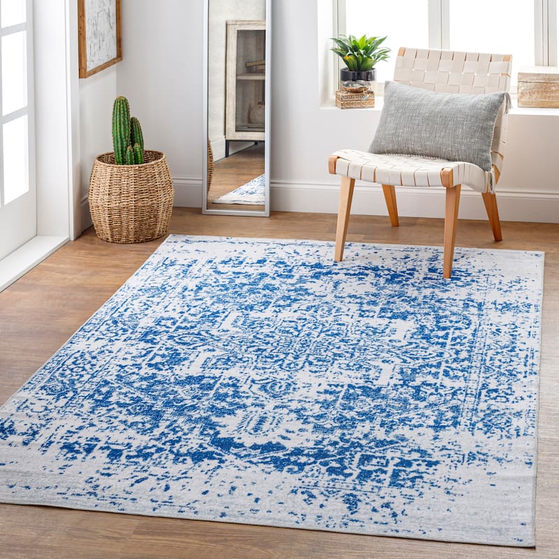 Artistic Weavers Vesna Traditional Medallion Machine Washable Area Rug - 4' x 6' - Blue/White