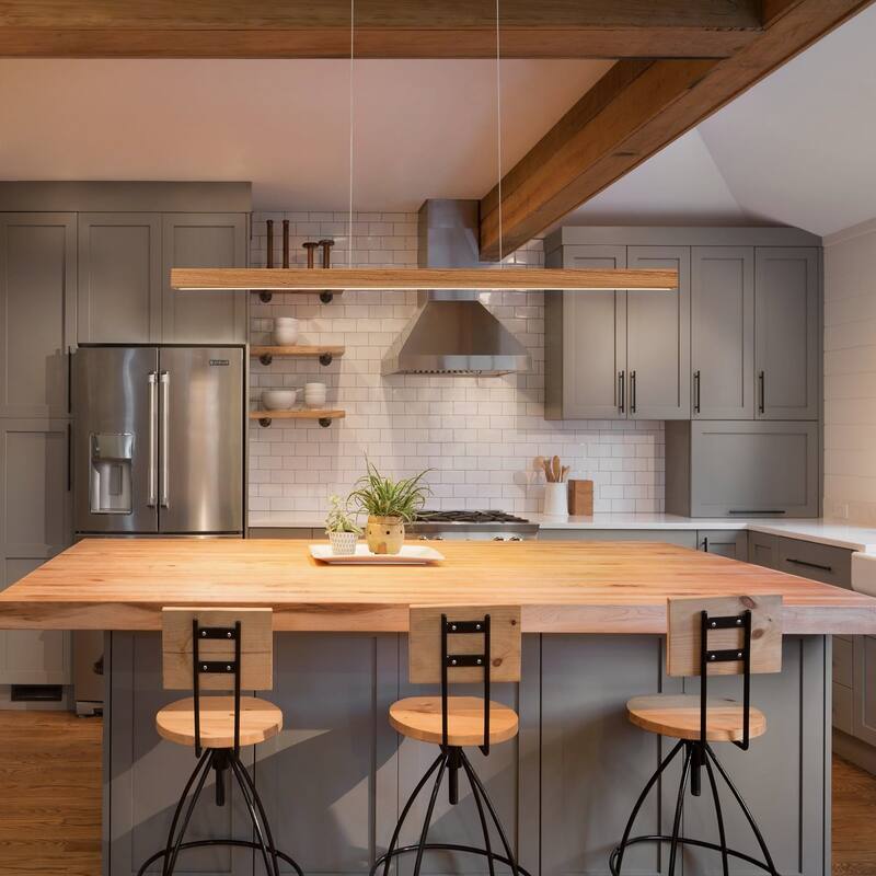 Starsky 1-Light Farmhouse Rustic Wooden Integrated LED Linear Kitchen Island Light 3000K Warm Light Chandelier