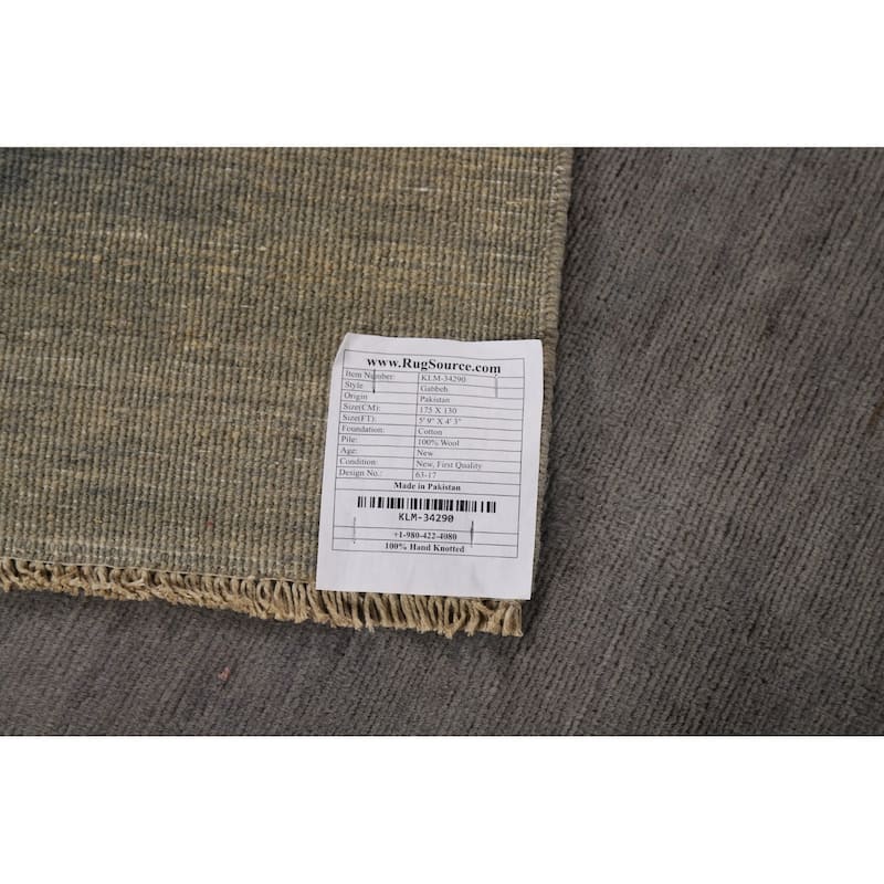 Gray Gabbeh Modern Rug Hand-Knotted Wool Carpet - 4'3"x 5'9"