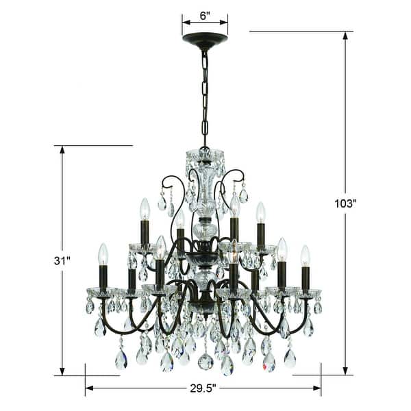 Butler 12 Light Clear Crystal English Bronze Chandelier - 29'' W x 29'' H