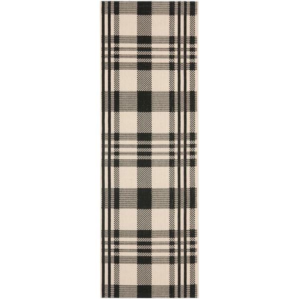 slide 2 of 5, SAFAVIEH Courtyard Jolene Plaid Indoor/ Outdoor Waterproof Patio Backyard Rug 2'3" x 10' Runner - Black/Bone