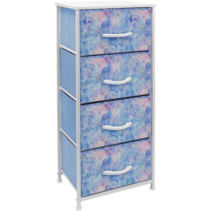 4 Drawer Bedside Nightstand Chest Tower Bedroom Dresser, Pastel Colors - Tie-Dye Blue