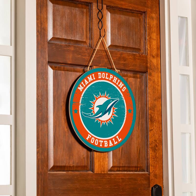 Miami Dolphins Wooden Door Decor Wall Sign - Multi-Color - 18 x 18