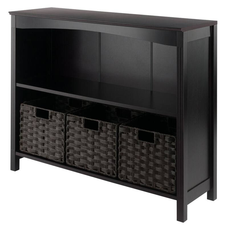 4 Pc Storage Shelf with 3 Foldable Woven Baskets - 37" - Walnut and Chocolate