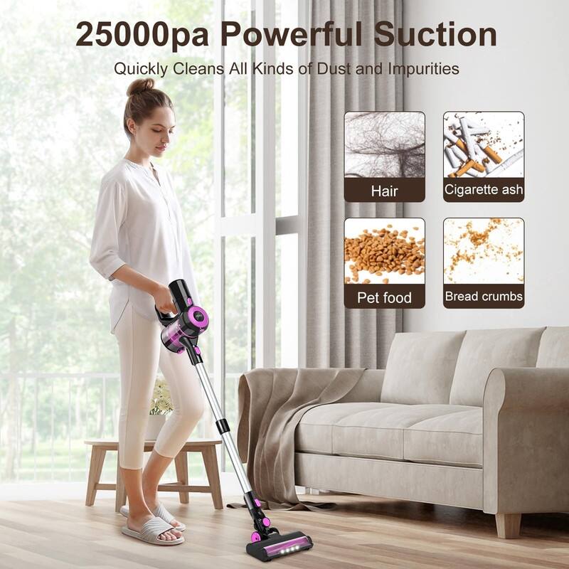 Cordless Vacuum Cleaner, 8-in-1 Stick Vacuum Cleaner, 25Kpa Powerful Suction Vacuum with 45 Mins Runtime Detachable Battery