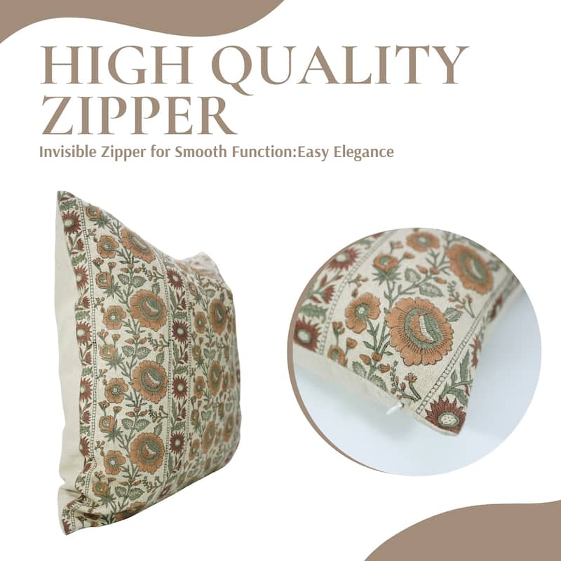 Fabdivine Handmade Heavy Weight Floral Linen Brown Cushion or Block Print Pillow Cover