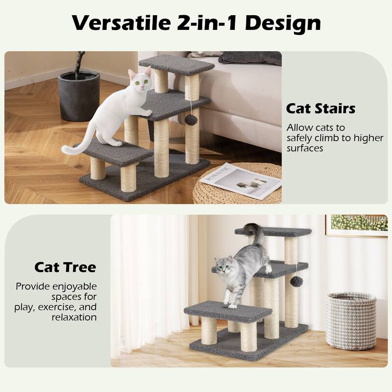 Gymax 2-in-1 Cat Tree Tower Pet Steps w/ Scratching Posts Hanging Toy