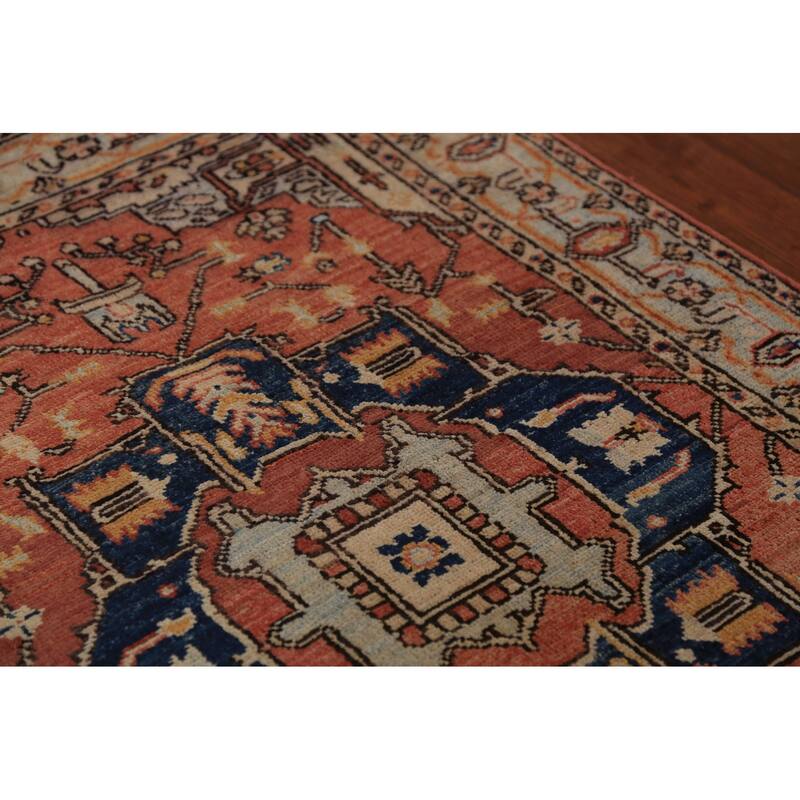 Orange Heriz Serapi Vegetable Dye Accent Rug Handmade Wool Carpet - 3'2"x 4'8"