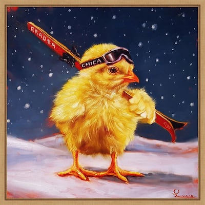 Chick With Sticks by Lucia Heffernan (22 x 22 in.), Framed Canvas Wall Art Print - Sylvie Natural