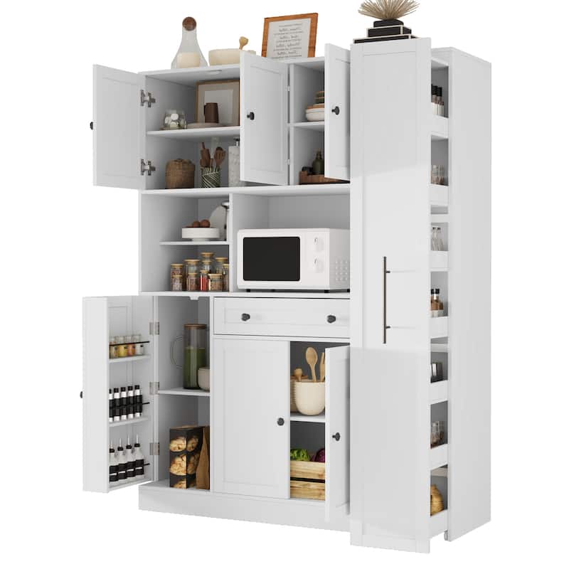52.8" Buffet Cabinet with Hutch - Kitchen Pantry Storage with Pull-Out Side Cabinet, Shelves & Drawers - Sideboard Cupboard