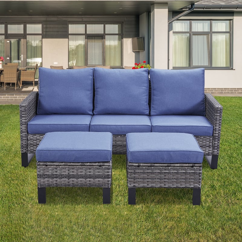 Gymojoy 3-Piece Patio Furniture Sofa Sets Outdoor Wicker Ottoman