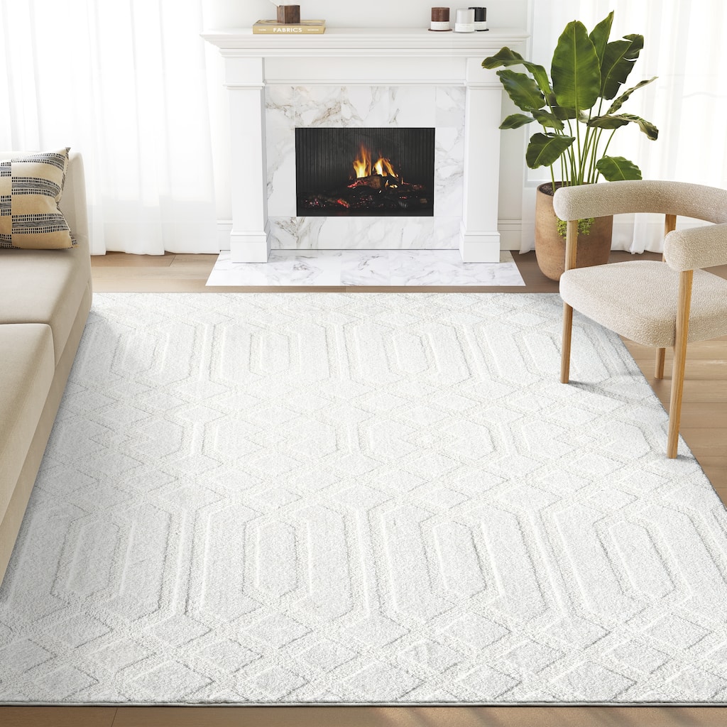 Abani Cozy COZ100A Modern Geometric Cream Neutral Diamond Pattern Area Rug