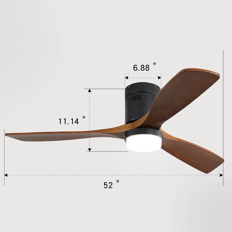 52" Low Profile Ceiling Fan with Remote,Wood Blades,Integrated LED,3 Light options,Gold with Black - Medium SIze/52 Inch