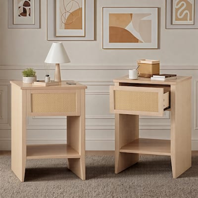 Chelsea Square Lennox Rattan Accent Table with Built-in Charging Station & LED Light - 15x23.75