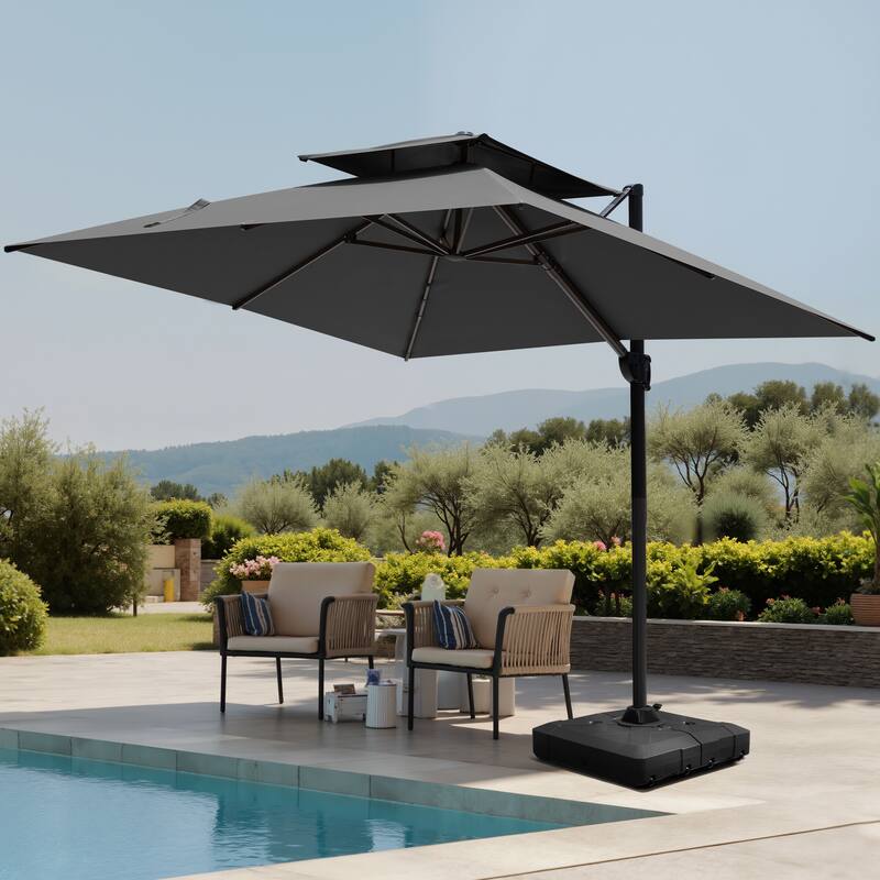 Pellebant Outdoor 10 FT Square Cantilever Patio Umbrella with Wheel Base - Dark Grey