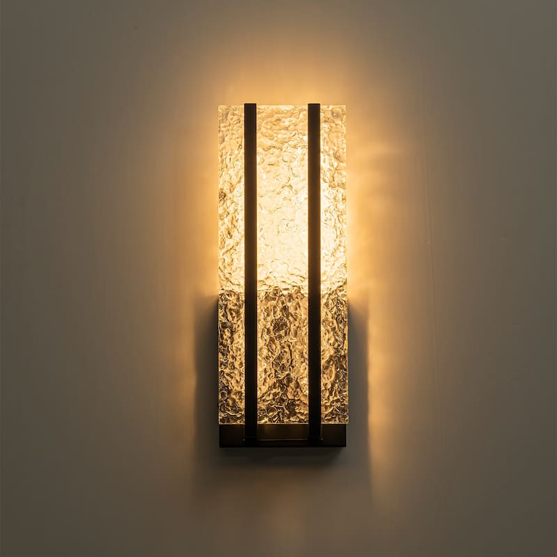 Black Metal Rectangular Water Pattern LED Dimmable Wall Sconce