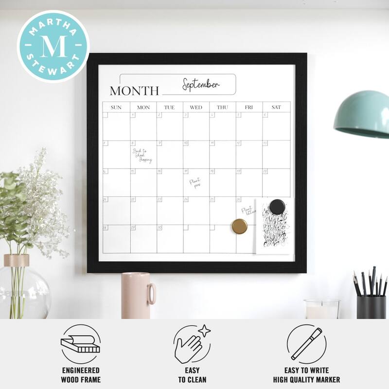 Martha Stewart Dry Erase Magnetic Monthly Calendar and with Woodgrain Frame