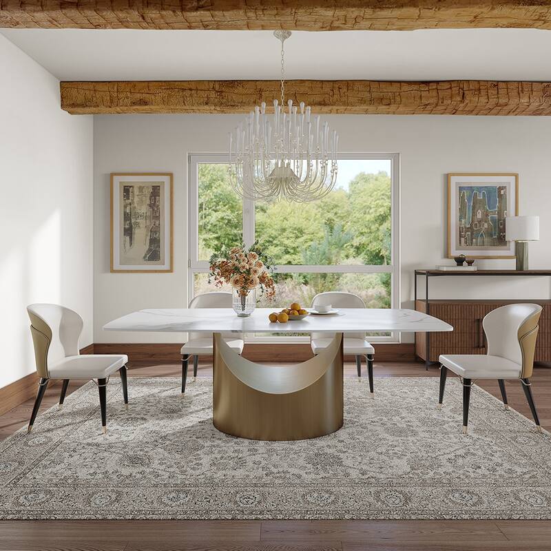 63"-94" Hobart Modern Dining Table with Rectangular Sintered Stone Tabletop and Carbon Steel Leg for 4-10