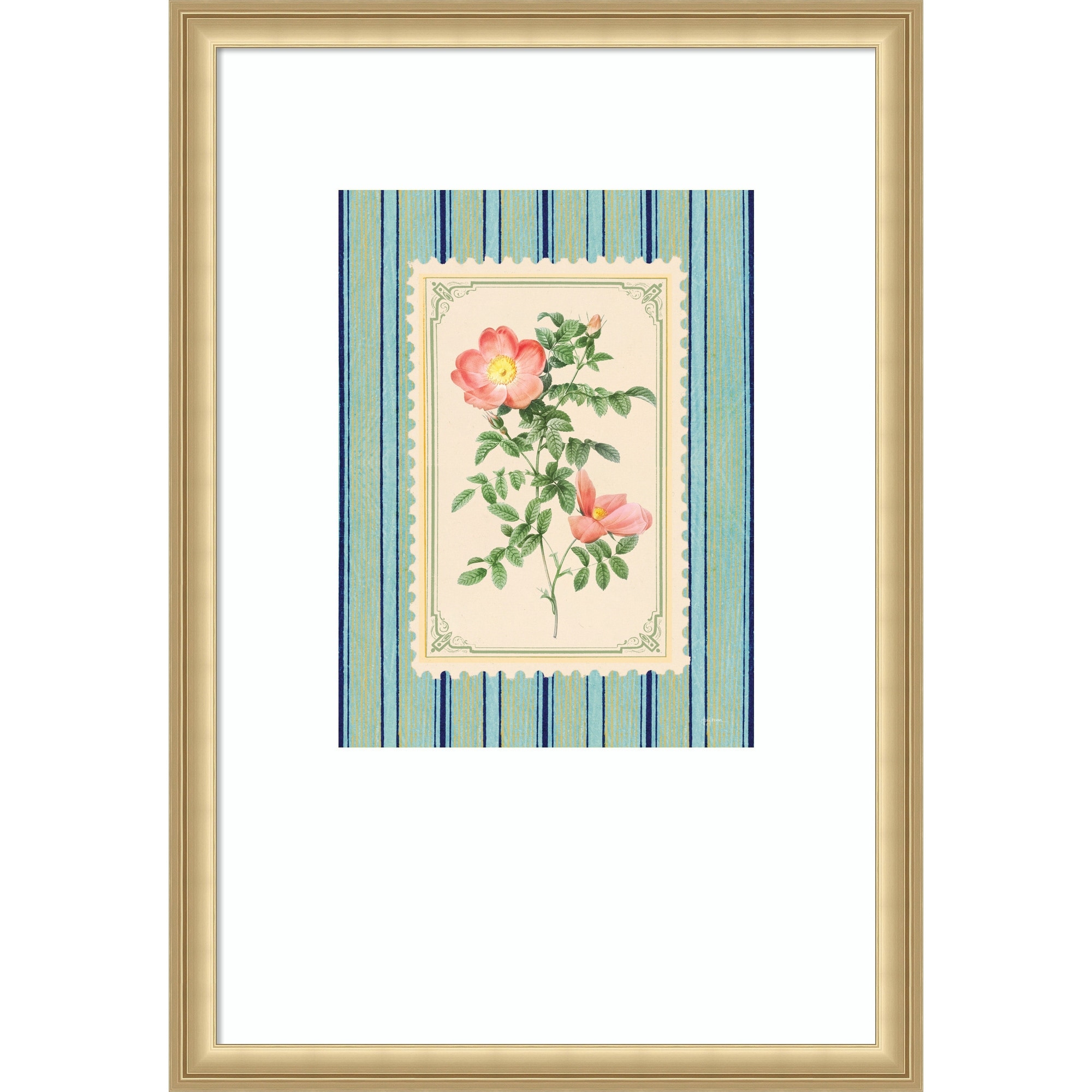 Vintage Striped Flowers II by Mary Urban Wood Framed Wall Art Print