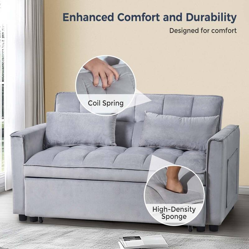 3 in 1 Velvet Sofa Bed with Adjustable Backrest