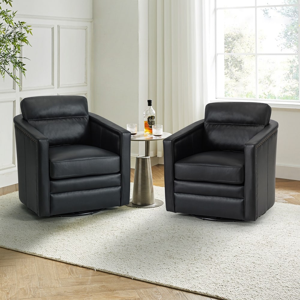 Jorge 28.74" Wide Traditional Genuine Leather Swivel Chair with Removable Seat Cushion and No Assembly Needed Set of 2