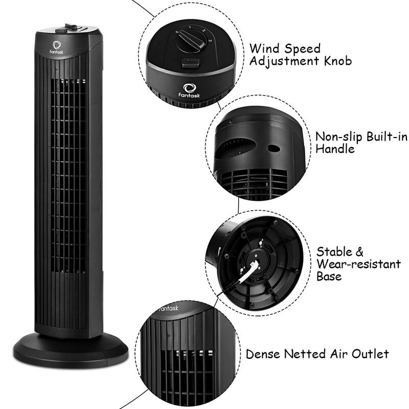 Fantask 35W 28''Oscillating Tower Fan 3 Wind Speed Quiet Bladeless