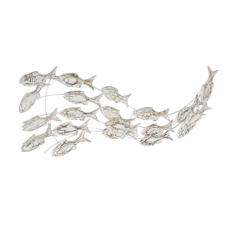 Wood Fish Handmade Swimming Home Wall Decor with Brown Distressing - White - Roche River Decor - White
