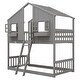 preview thumbnail 8 of 11, Twin Size Low Height Design Wood House Roof bunk Bed with Roof,Window Box,Door,with Safety Guardrails and Ladder,Gray+White