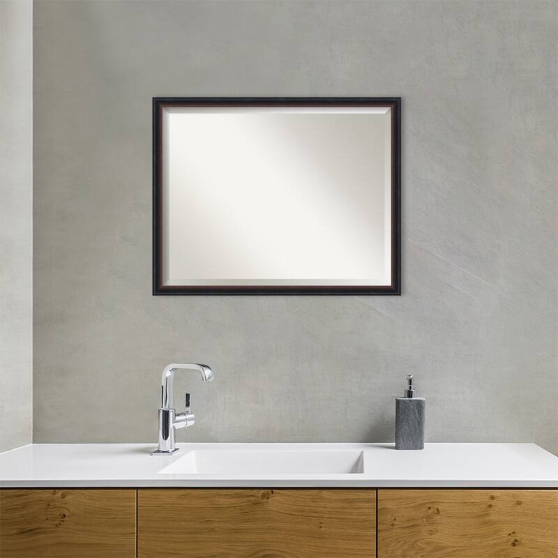 Salon Scoop Beveled Wood Framed Bathroom Vanity Wall Mirror