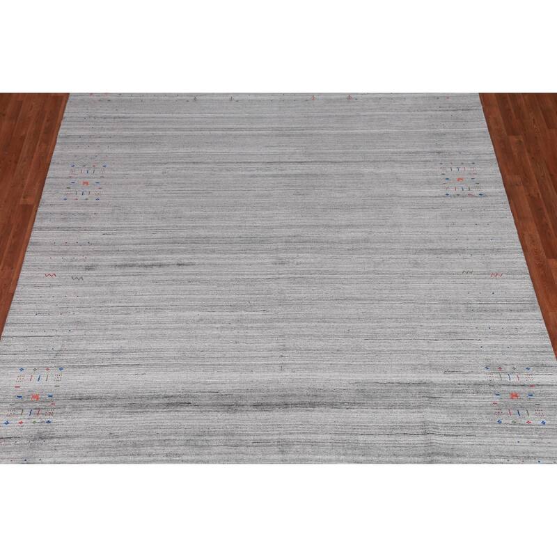 Silver Gray Gabbeh Indian Area Rug Handmade Wool Carpet - 8'10" x 11'10"
