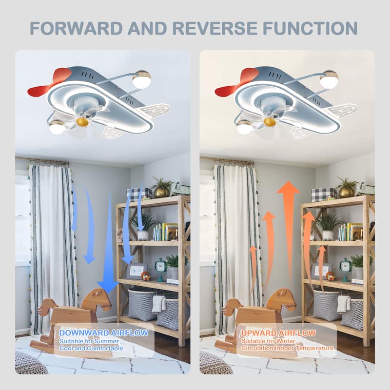 Cusp Barn 26" Modern Decoration Cartoon Airplane Ceiling Fan with Light, Silent DC Motor Dimmable LED Starry Lighting Fixtures