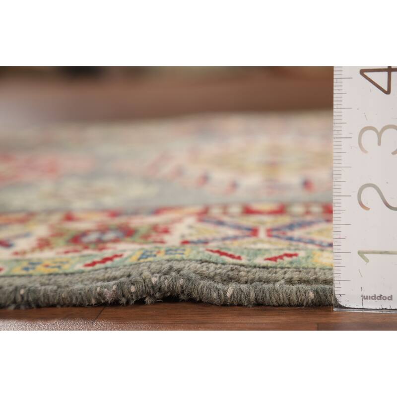 Geometric Kazak Foyer Rug Handmade Grey Wool Handmade Wool Carpet - 2'8" x 4'2"