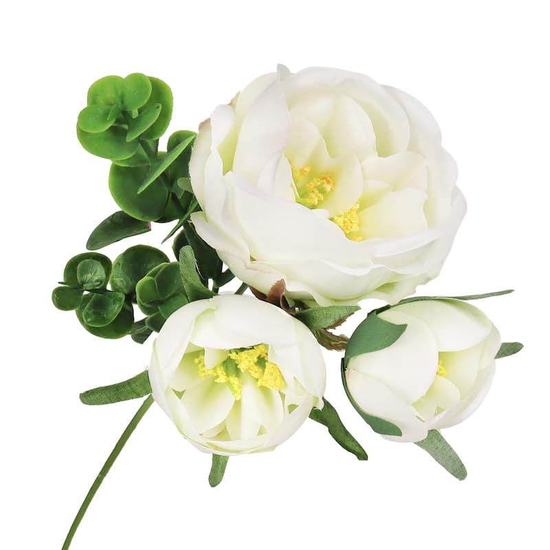 Set of 4 Cream White Artificial Cabbage Rose Flower Stem Bush Bouquet 13in - 13" L x 8" W x 8" DP