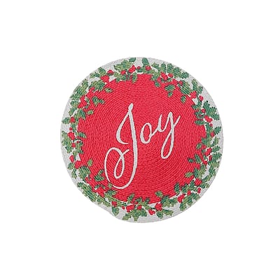 Christmas Printed Round Cotton Rope Placemat Joy - Set of 12