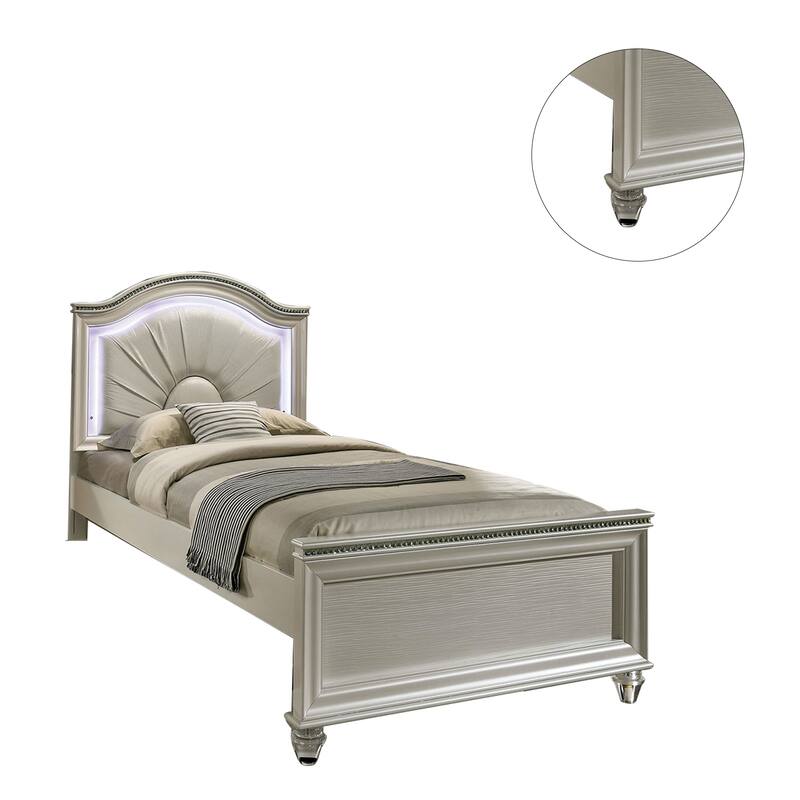 Full Size Bed with Padded Leatherette Headboard in Pearl White