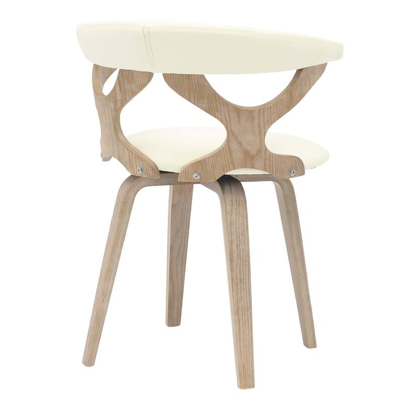 Dining Chairs Round Leather Seat with Solid Wood Legs Accent Arm Chair Modern Cut-Out Design