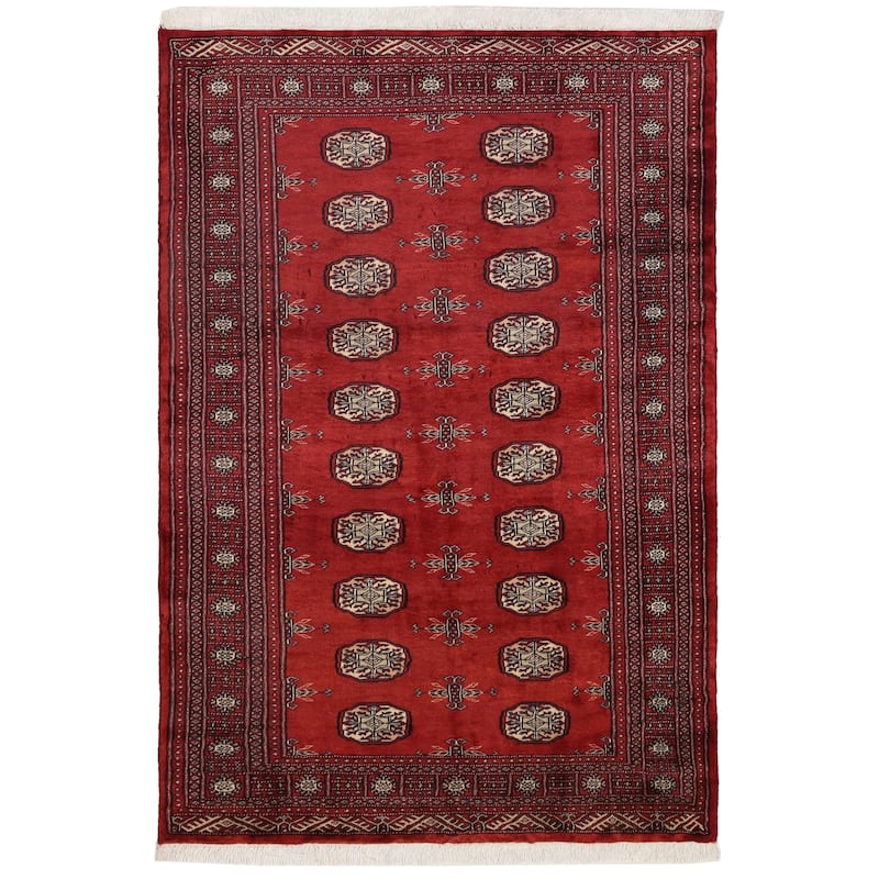 Rustic Bokhara Beckham Red Beige Hand Knotted Rug - 4'0'' x 6'4''