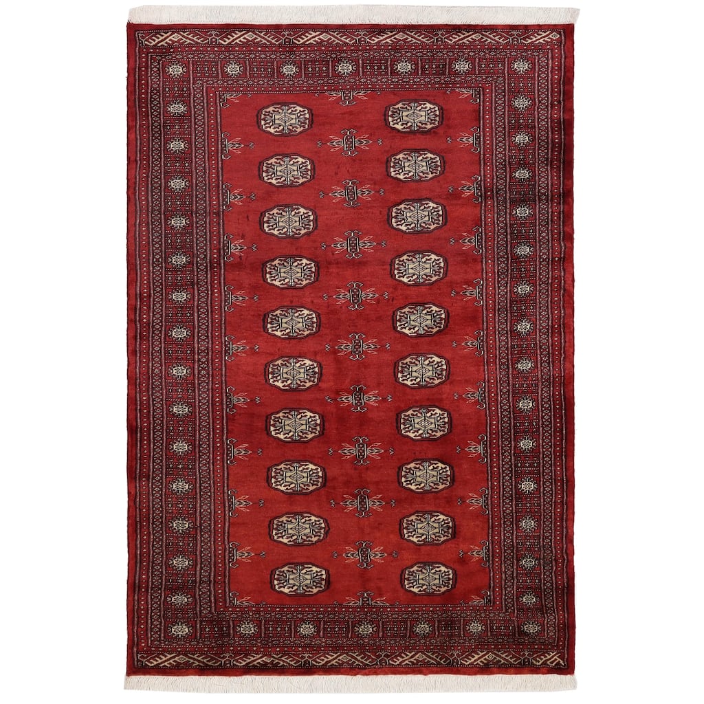 Rustic Bokhara Beckham Red Beige Hand Knotted Rug - 4'0'' x 6'4''