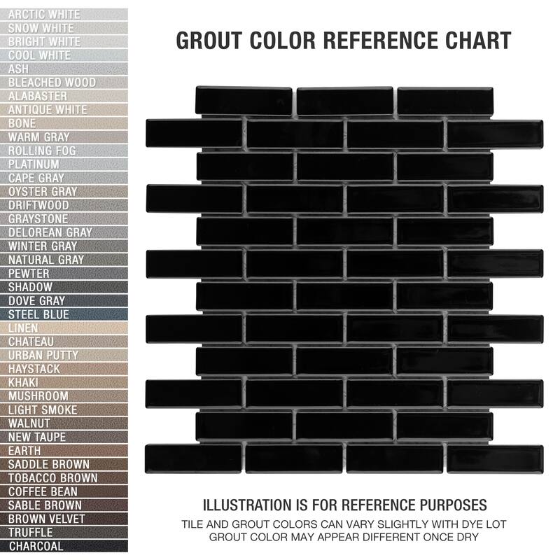 Merola Tile Metro Brick Subway Glossy Black 11-1/2" x 11-3/4" Porcelain Mosaic Floor and Wall Tile