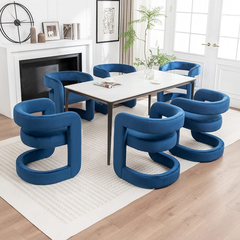 SEYNAR Modern Velvet E-Shaped Open Back Dining chair Set of 6 - Navy