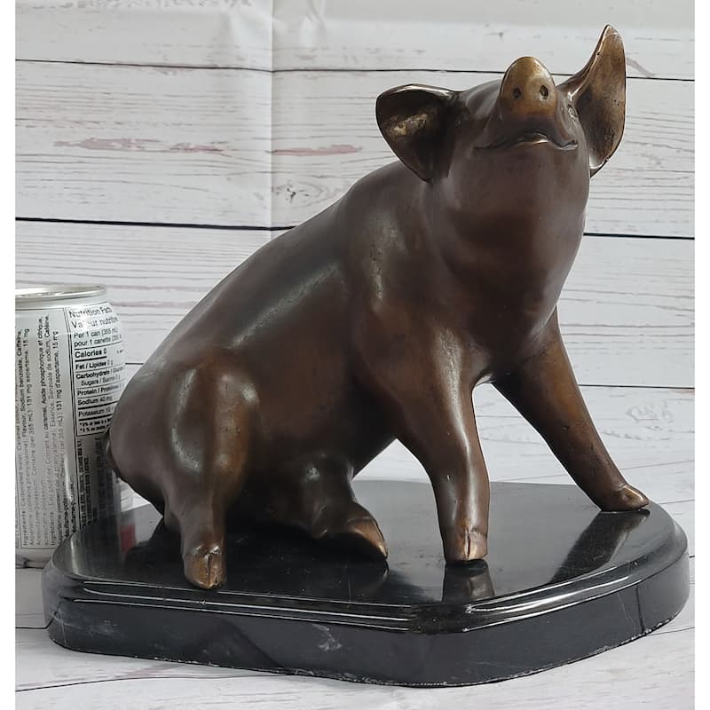 Bronze Metal Cute Pig Statue Sculpture Figure Figurine After Pj Mene 8.5 Inches X 10 Inches