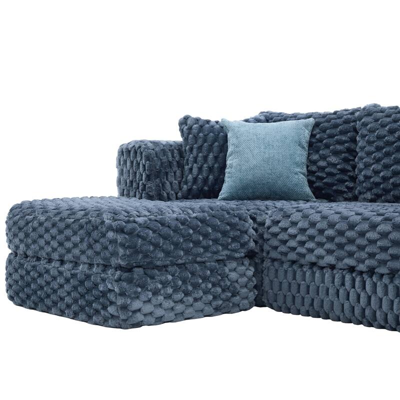 135.4" Bubble Velvet Fabric Sectional Sofa with 2 Ottomans